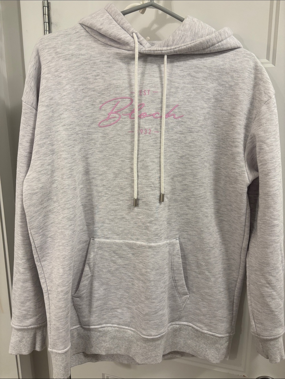Bloch Light Gray Hoodie with Pink Script Logo
